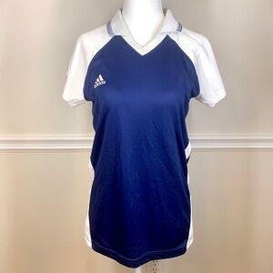 ADIDAS Short Sleeve V-Neck Navy and White Polo Shirt M